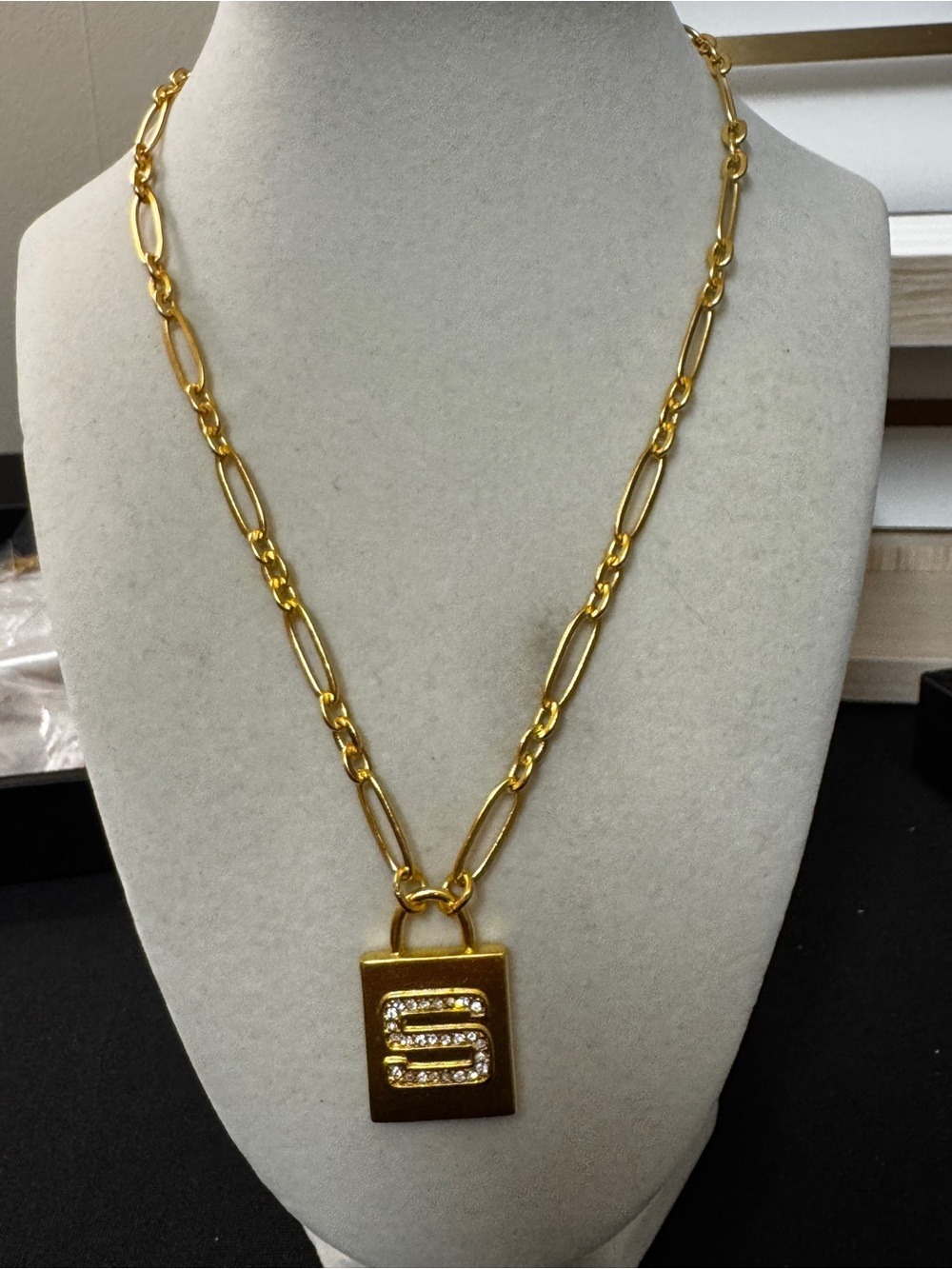 Gold-Tone Chain Necklace with Crystal 'S' Pendant - Women Jewelry